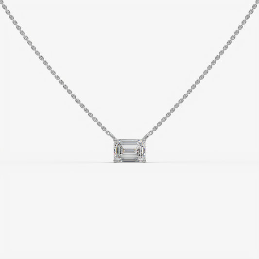 East-West Emerald Cut Diamond Pendant