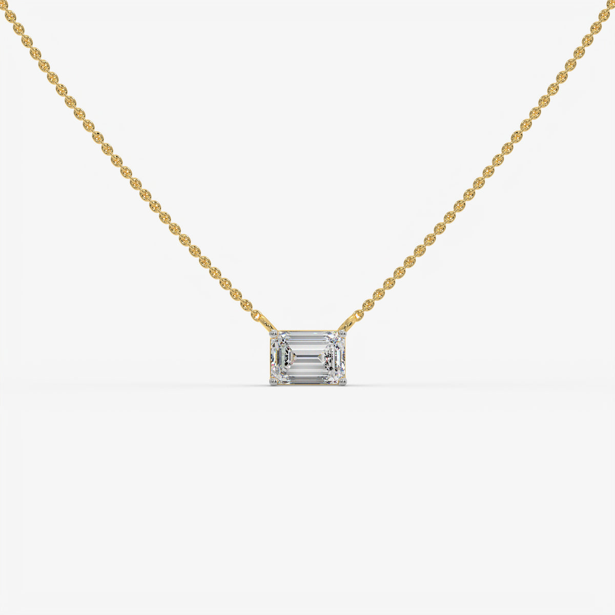East-West Emerald Cut Diamond Pendant