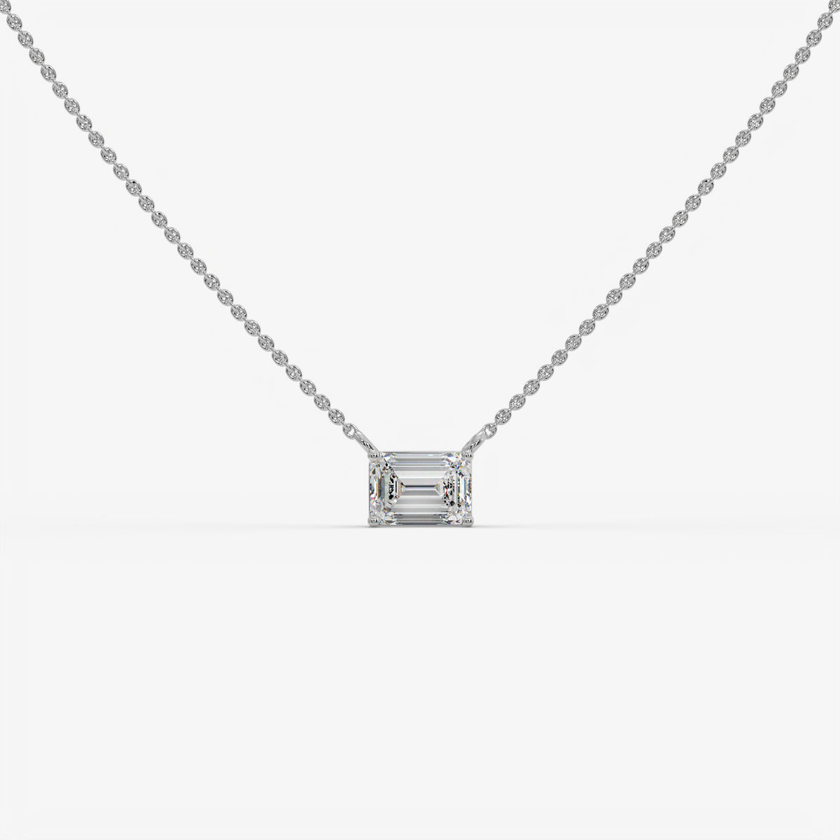 East-West Emerald Cut Diamond Pendant