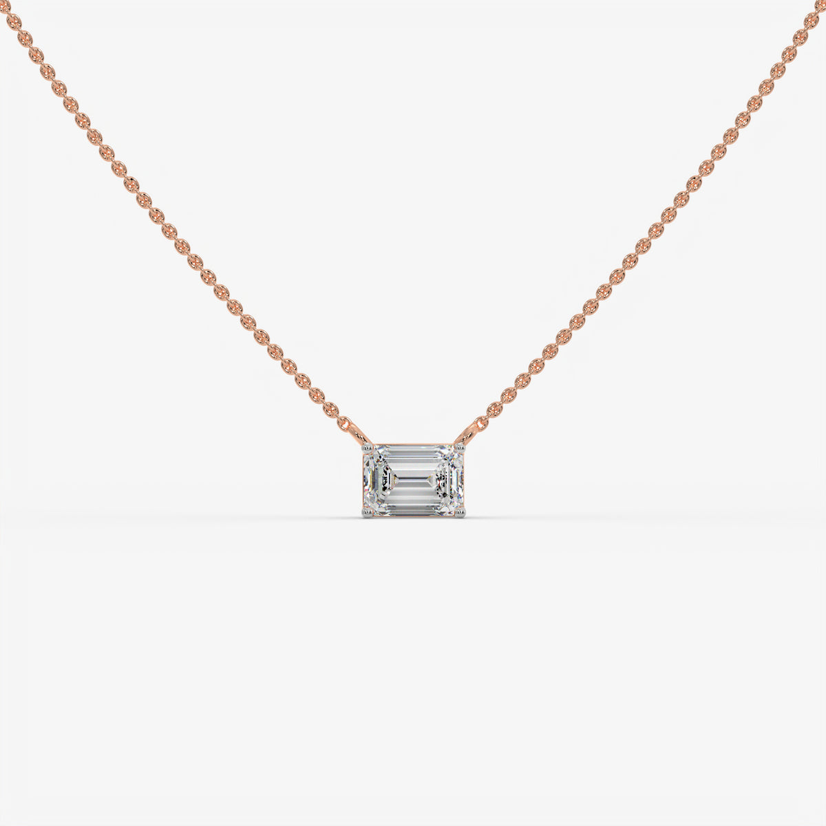 East-West Emerald Cut Diamond Pendant