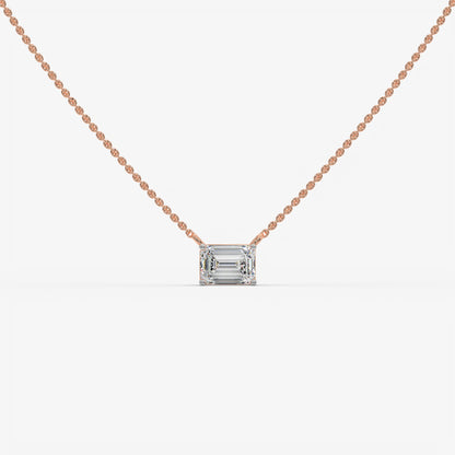 East-West Emerald Cut Diamond Pendant
