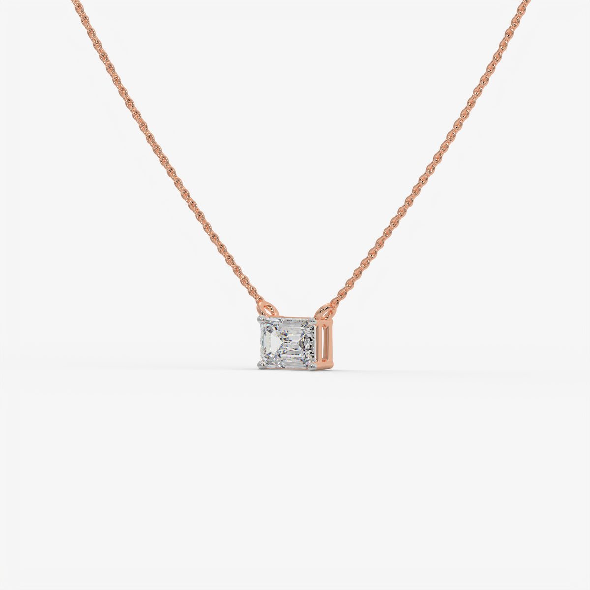 East-West Emerald Cut Diamond Pendant