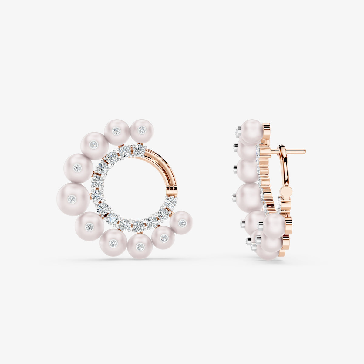 Elegant Pearl & Diamond Round Earrings