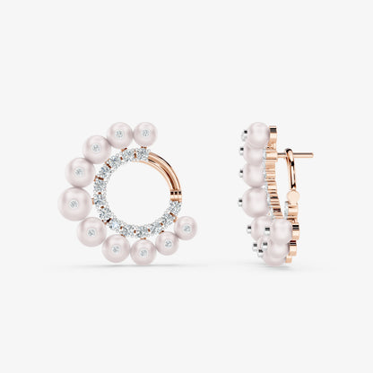 Elegant Pearl & Diamond Round Earrings