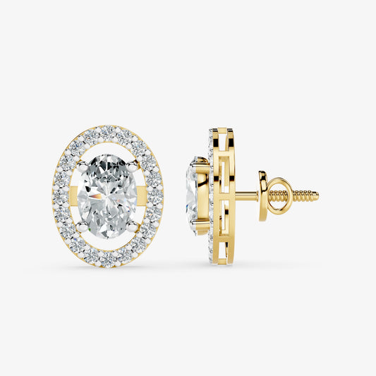 Azure Halo Solitaire Diamond Stud Earrings