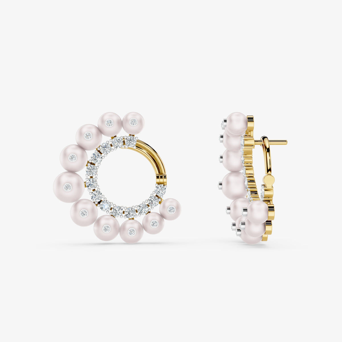 Elegant Pearl & Diamond Round Earrings