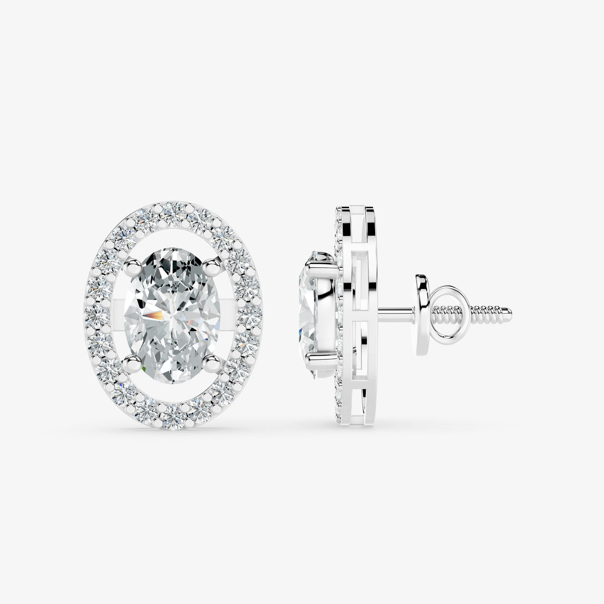 Azure Halo Solitaire Diamond Stud Earrings