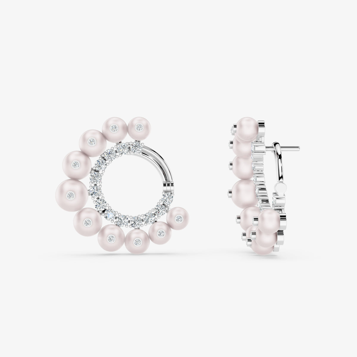 Elegant Pearl & Diamond Round Earrings