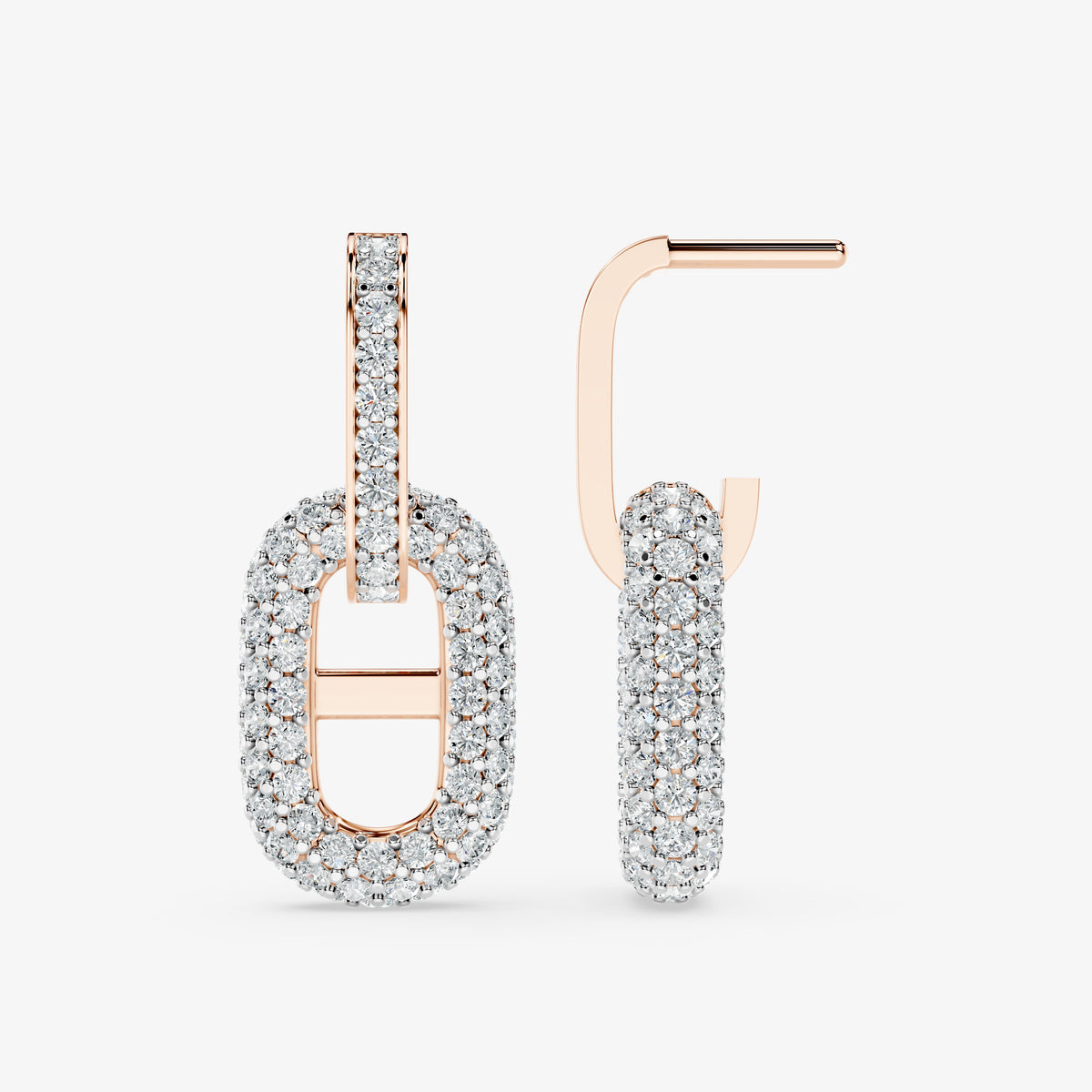 Oval Link Drop Diamond Earrings