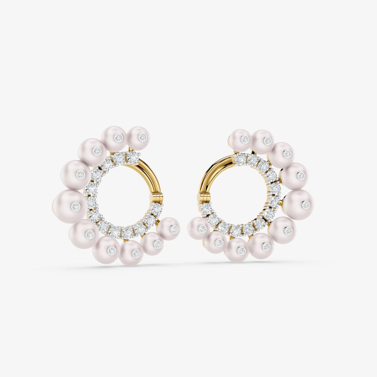 Elegant Pearl & Diamond Round Earrings