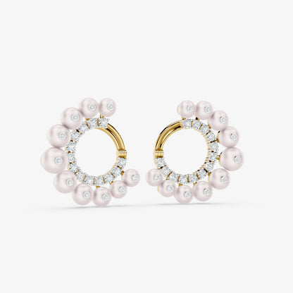 Elegant Pearl & Diamond Round Earrings