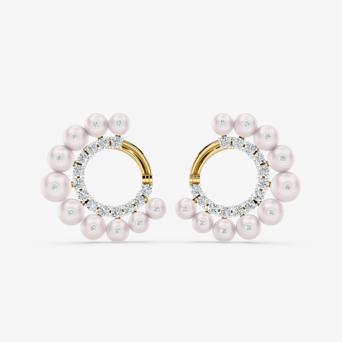 Elegant Pearl & Diamond Round Earrings