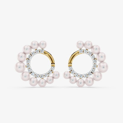 Elegant Pearl & Diamond Round Earrings