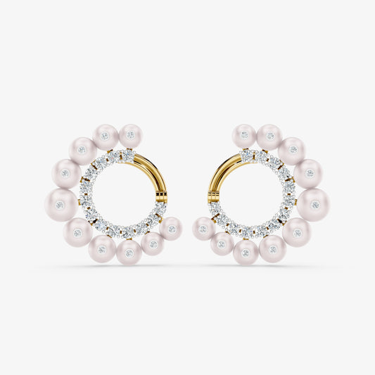 Elegant Pearl & Diamond Round Earrings