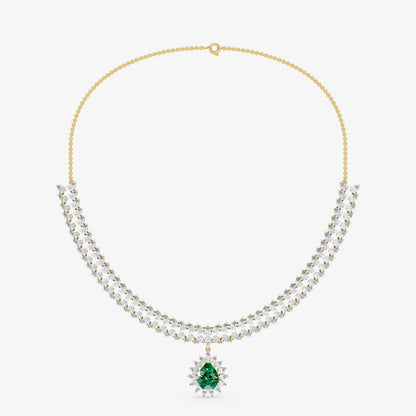 Sovereign Two-Row Pear Diamond Collar with Royal Emerald Halo