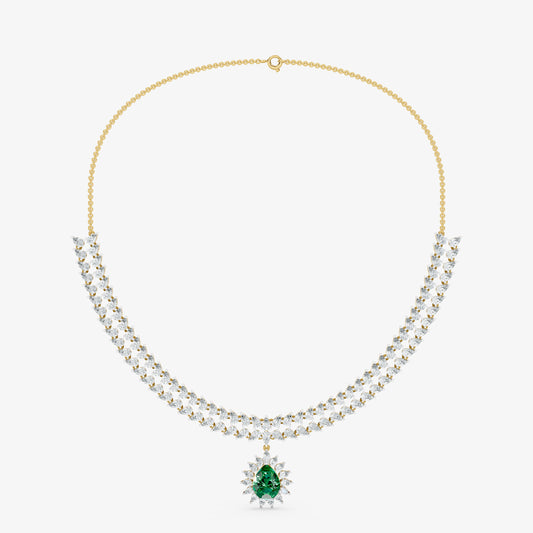 Sovereign Two-Row Pear Diamond Collar with Royal Emerald Halo