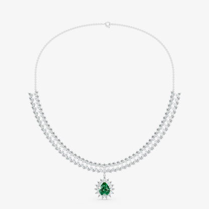 Sovereign Two-Row Pear Diamond Collar with Royal Emerald Halo