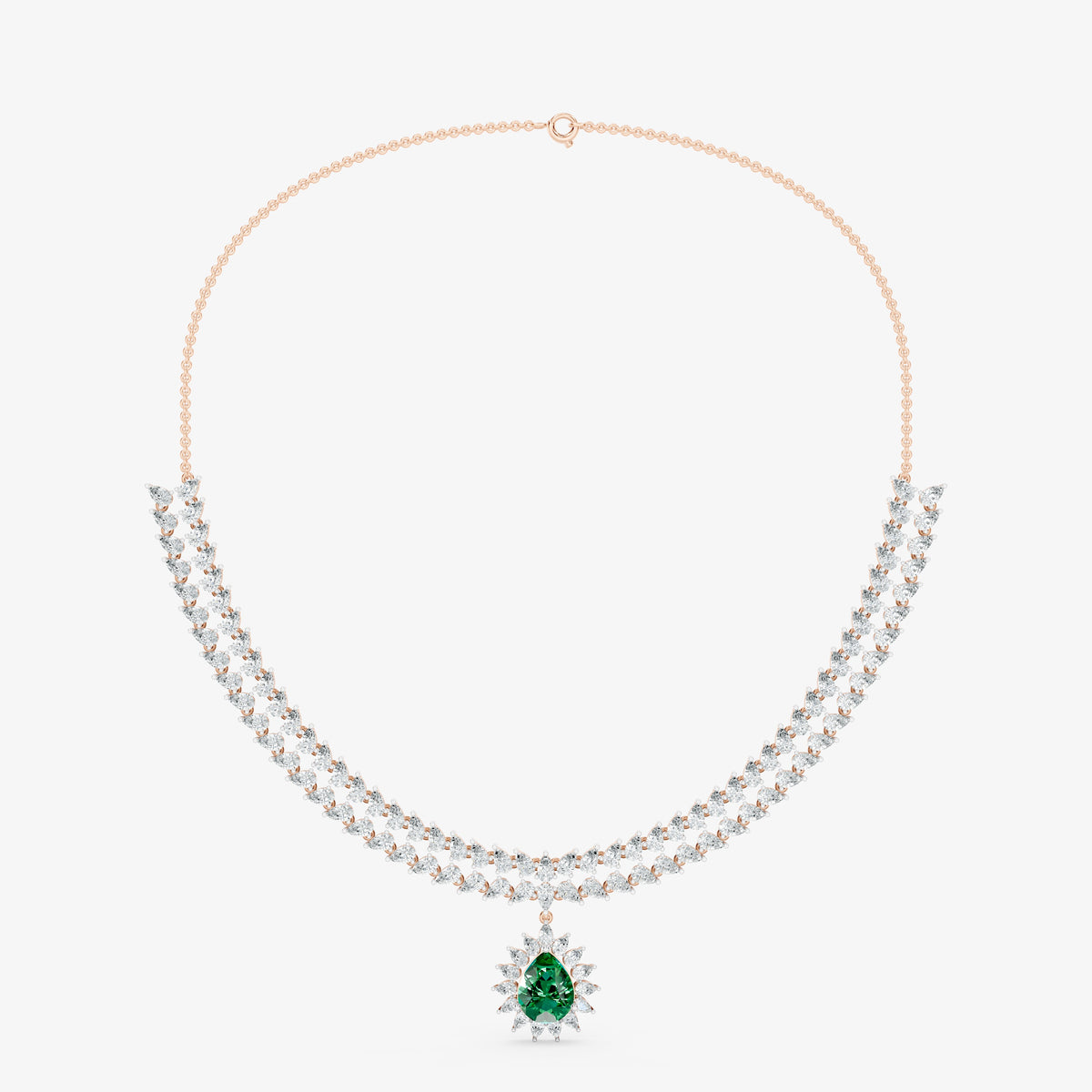 Sovereign Two-Row Pear Diamond Collar with Royal Emerald Halo