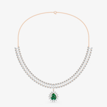 Sovereign Two-Row Pear Diamond Collar with Royal Emerald Halo