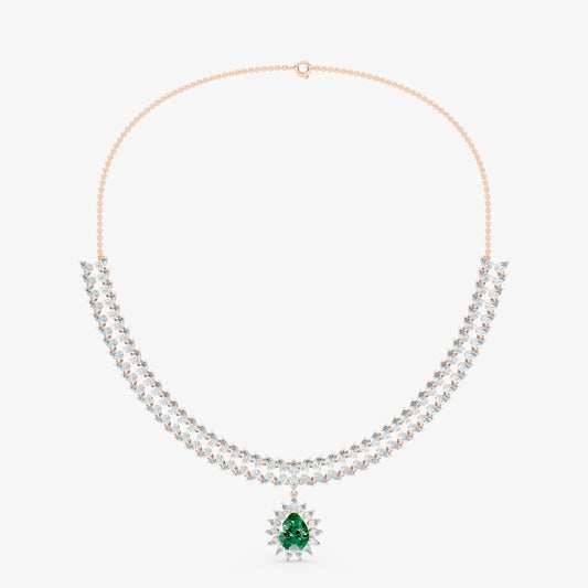 Sovereign Two-Row Pear Diamond Collar with Royal Emerald Halo