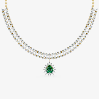 Sovereign Two-Row Pear Diamond Collar with Royal Emerald Halo