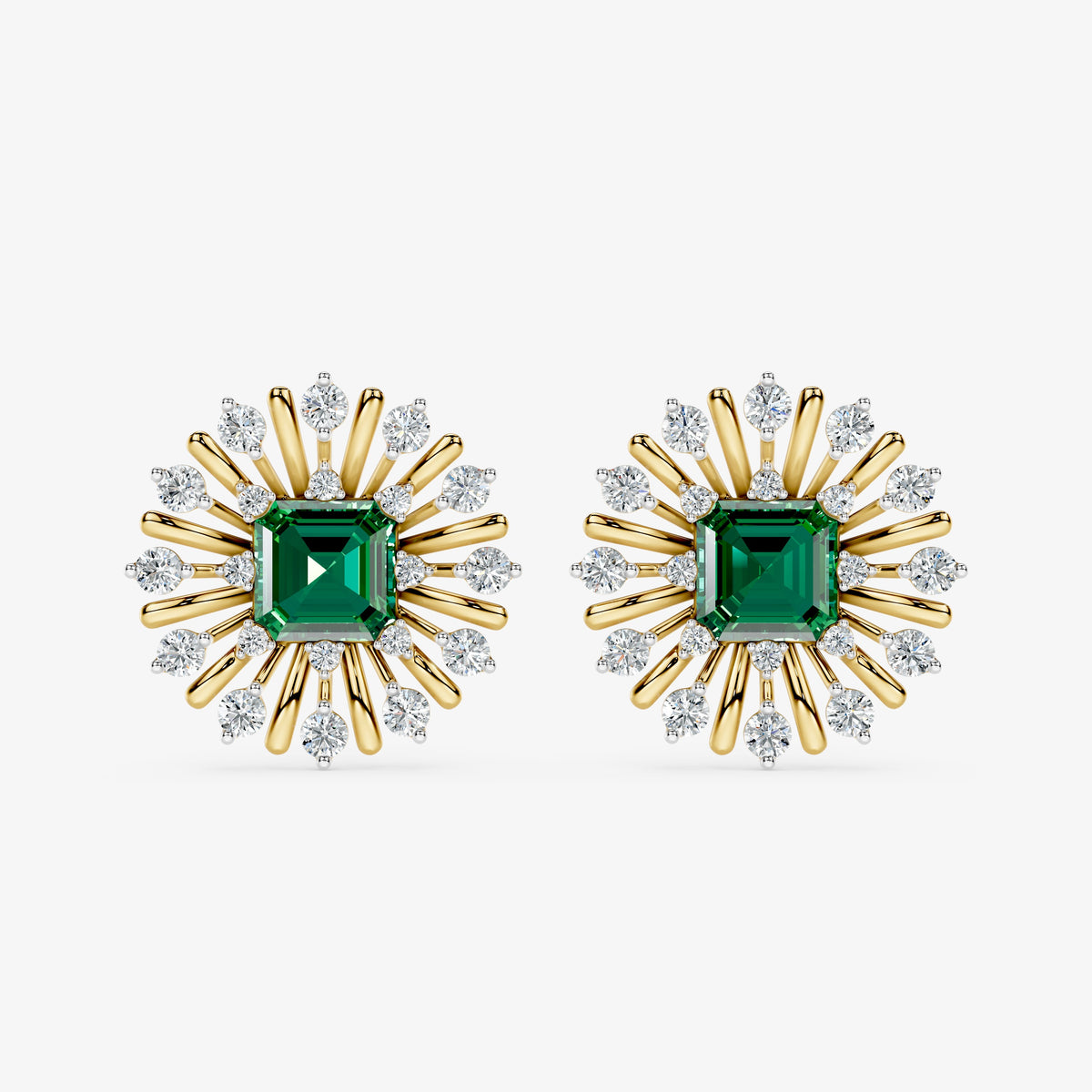 Emerald Sunburst Diamond Stud