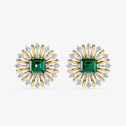 Emerald Sunburst Diamond Stud