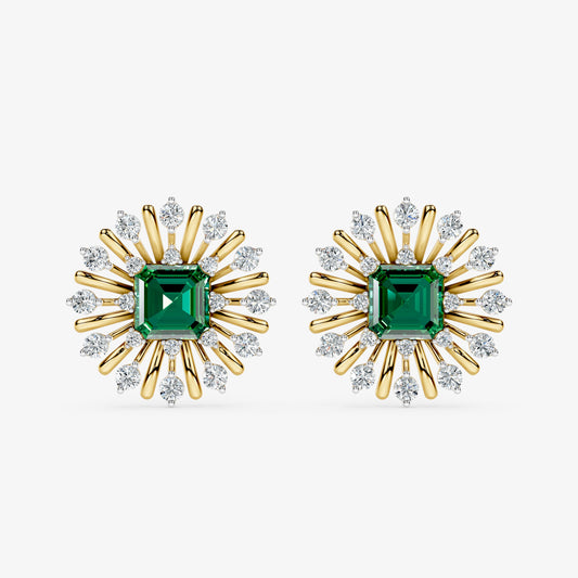 Emerald Sunburst Diamond Stud