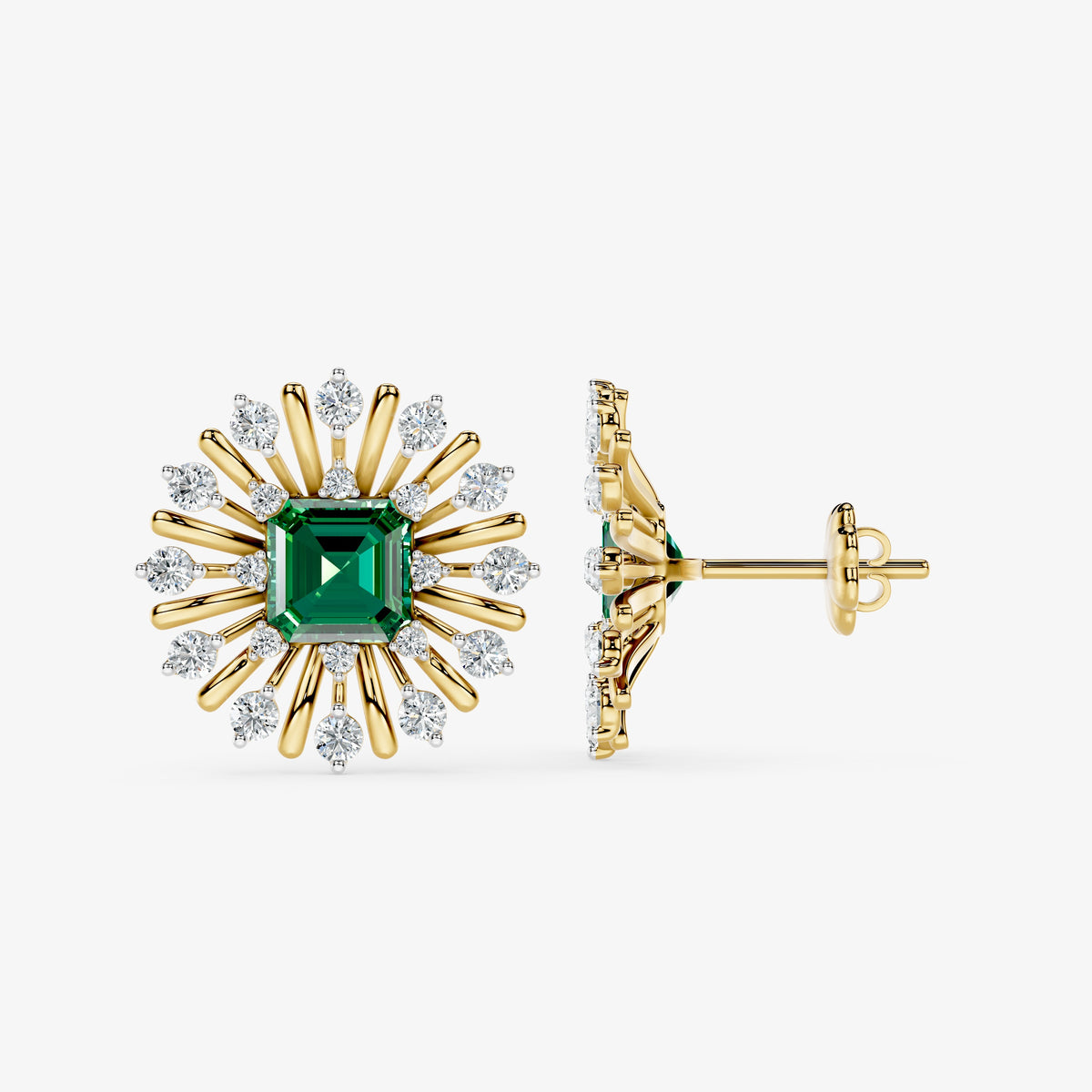 Emerald Sunburst Diamond Stud