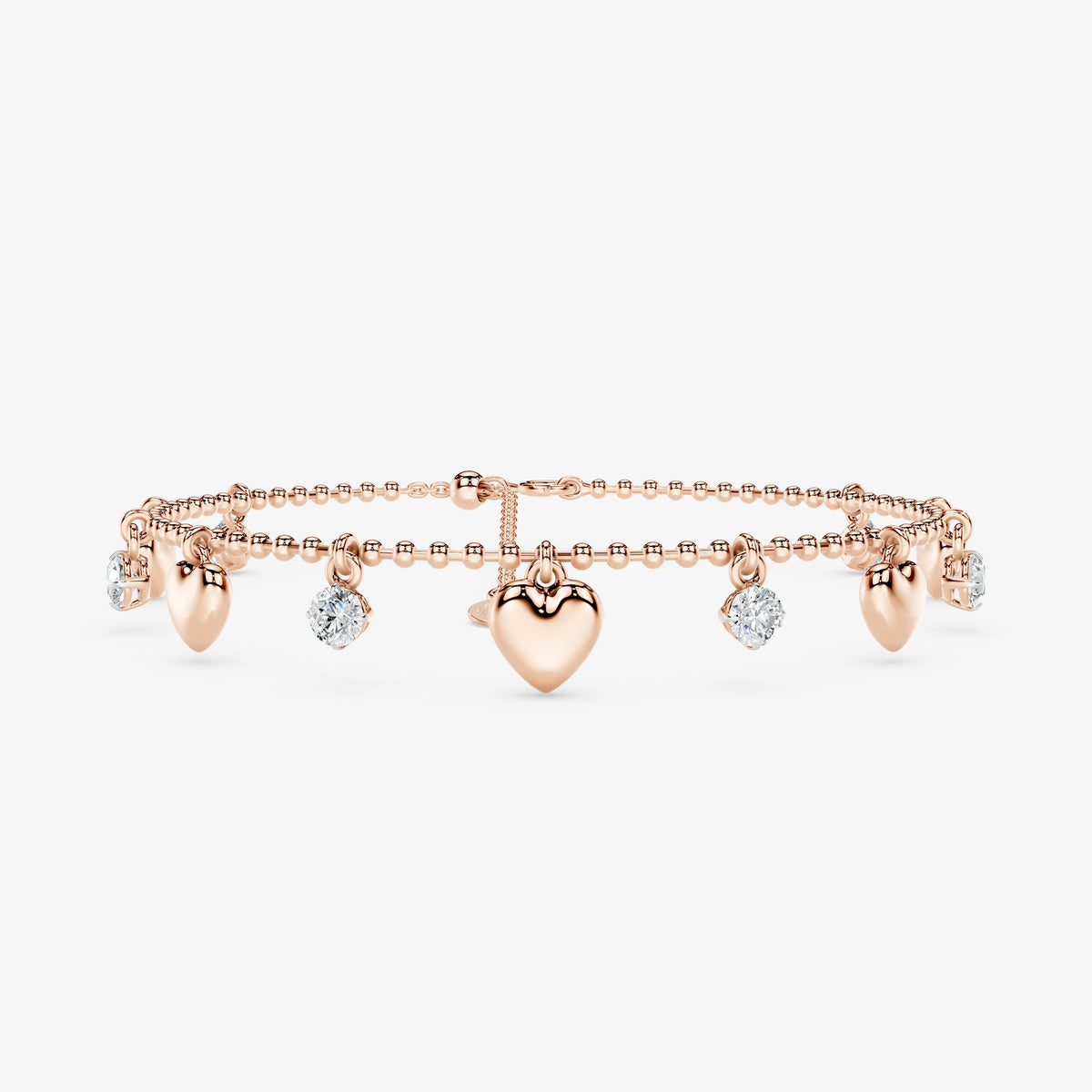 Diamond & Heart Charm Beaded Bracelet