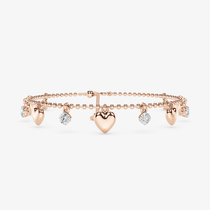Diamond & Heart Charm Beaded Bracelet