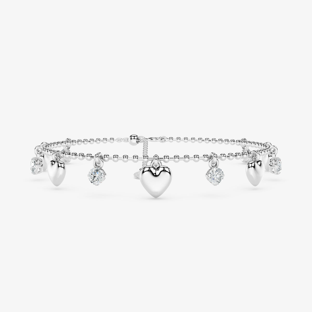 Diamond & Heart Charm Beaded Bracelet