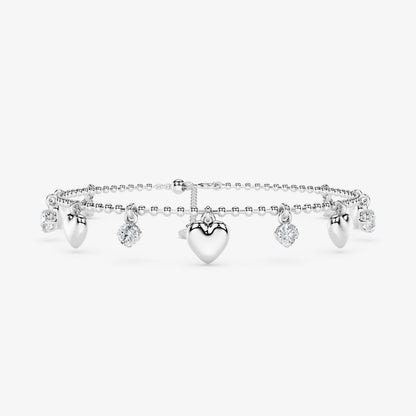 Diamond & Heart Charm Beaded Bracelet