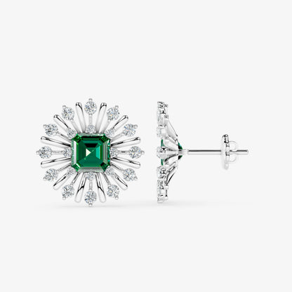 Emerald Sunburst Diamond Stud