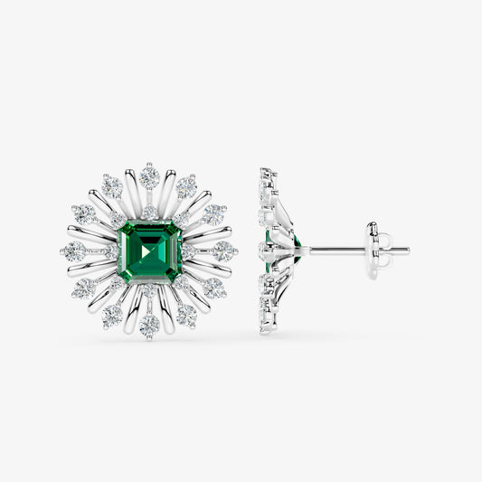 Emerald Sunburst Diamond Stud