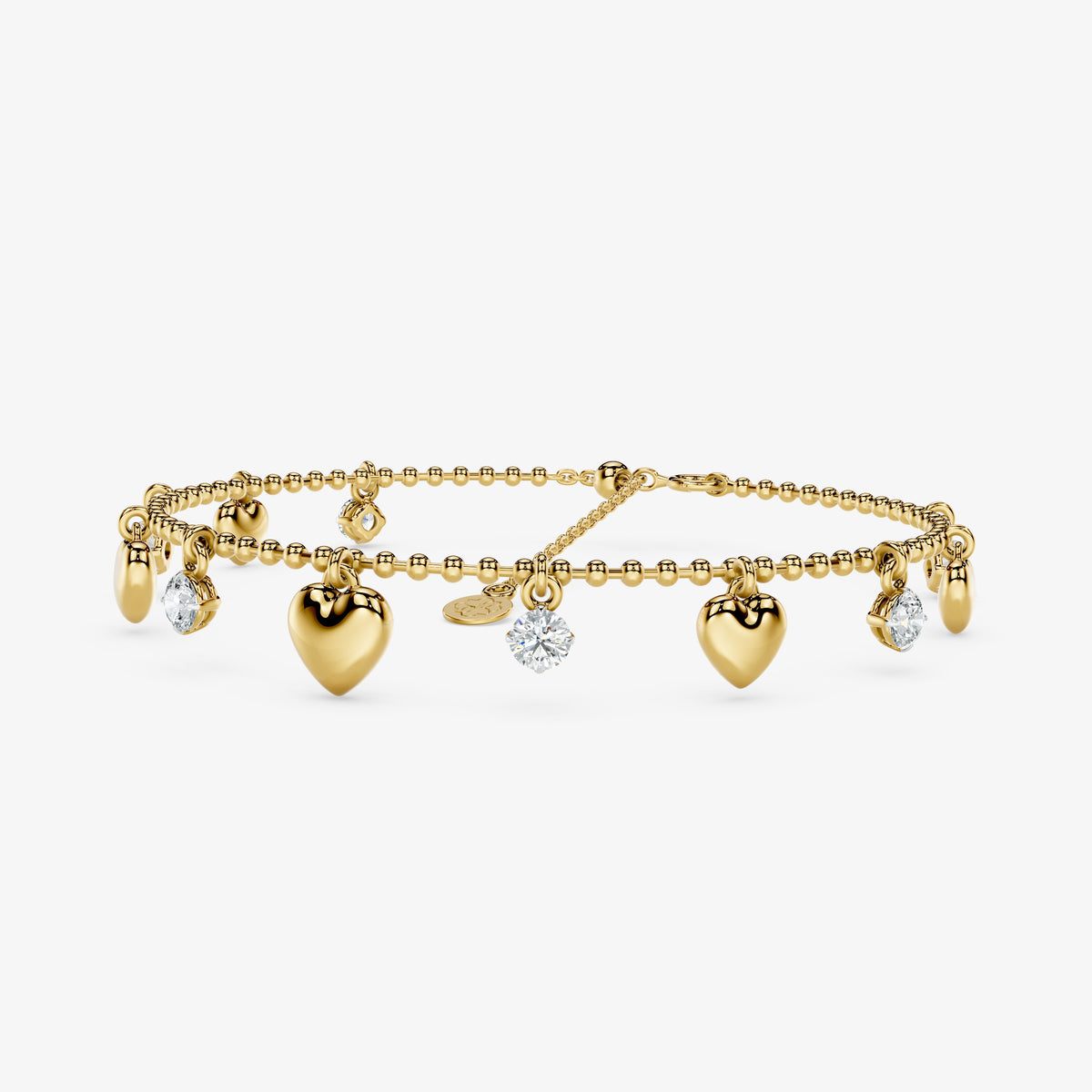 Diamond & Heart Charm Beaded Bracelet