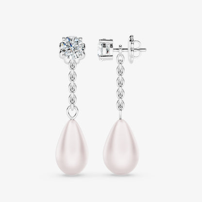 Classic Diamond & Pearl Dangle Earrings