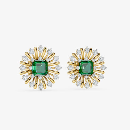 Emerald Sunburst Diamond Stud