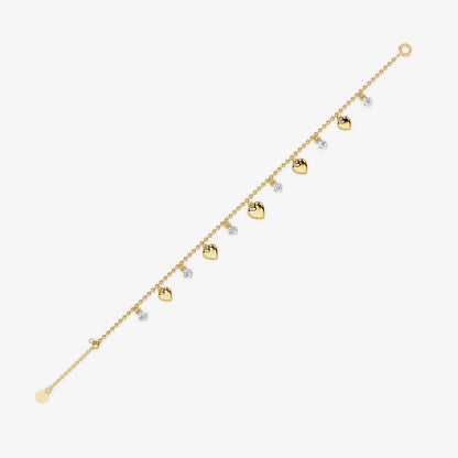 Diamond & Heart Charm Beaded Bracelet