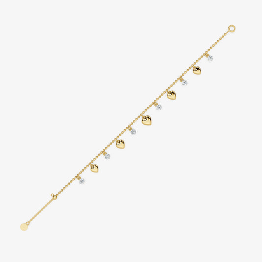 Diamond & Heart Charm Beaded Bracelet