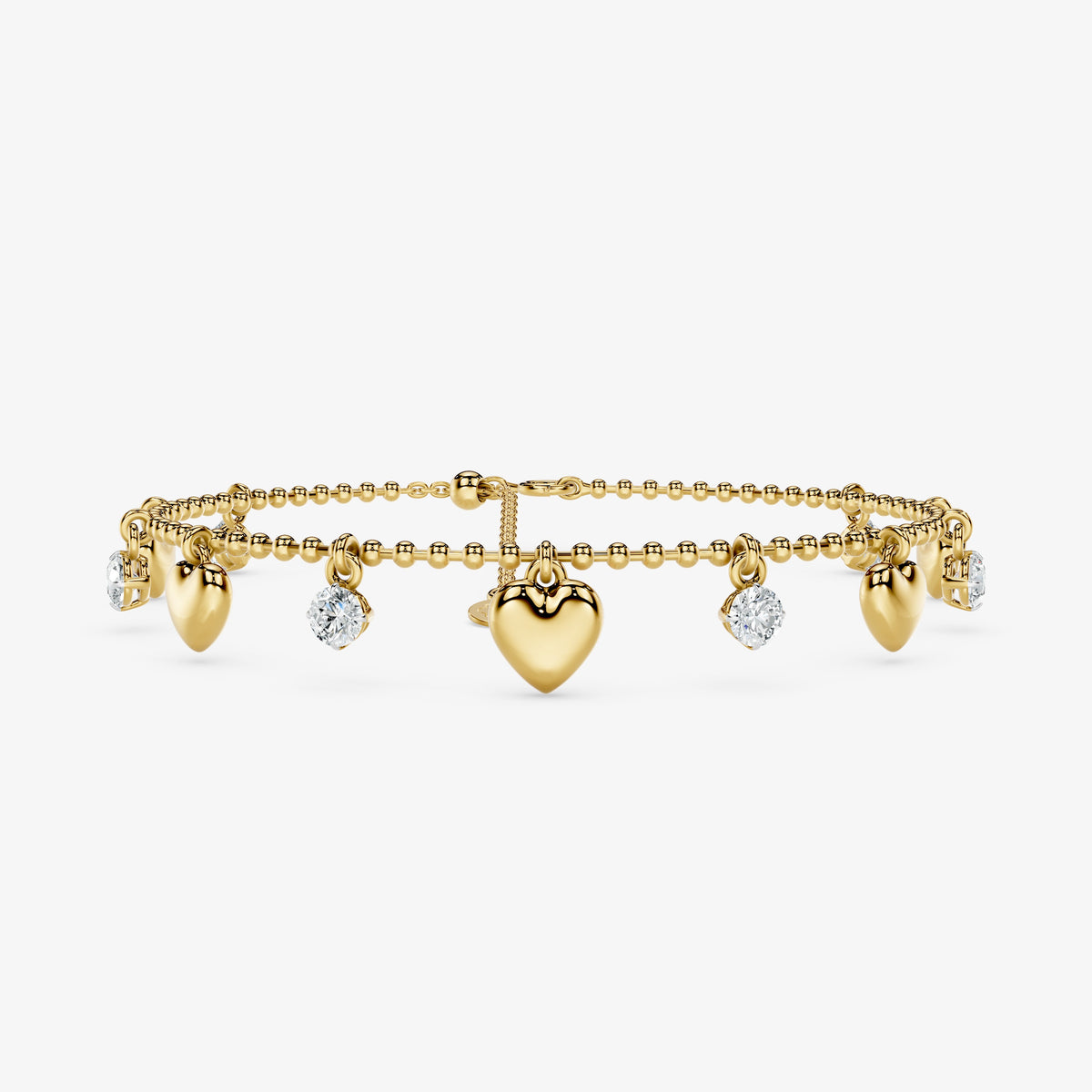 Diamond & Heart Charm Beaded Bracelet