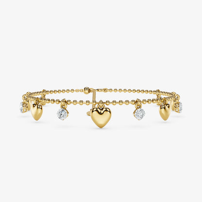Diamond & Heart Charm Beaded Bracelet