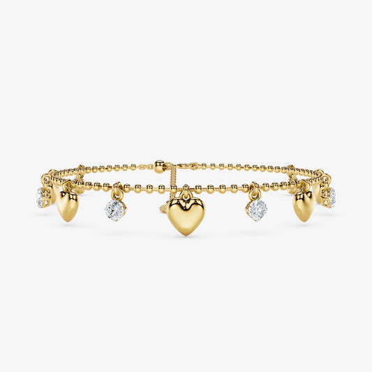 Diamond & Heart Charm Beaded Bracelet