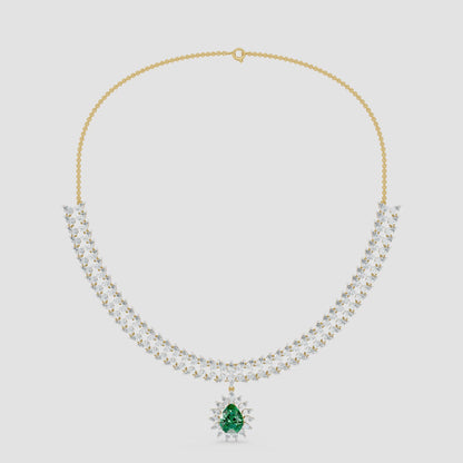 Sovereign Two-Row Pear Diamond Collar with Royal Emerald Halo