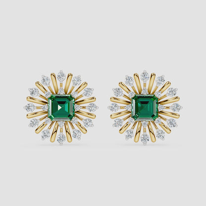 Emerald Sunburst Diamond Stud