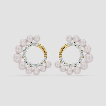 Elegant Pearl & Diamond Round Earrings