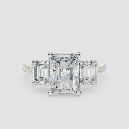 Radiant Frame Three Stone Diamond Ring