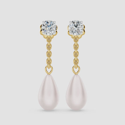 Classic Diamond & Pearl Dangle Earrings
