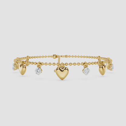 Diamond & Heart Charm Beaded Bracelet