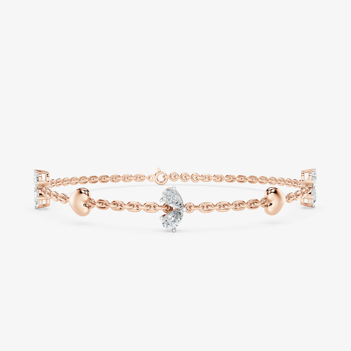 Pear Cut Diamond & Gold Heart Station Bracelet